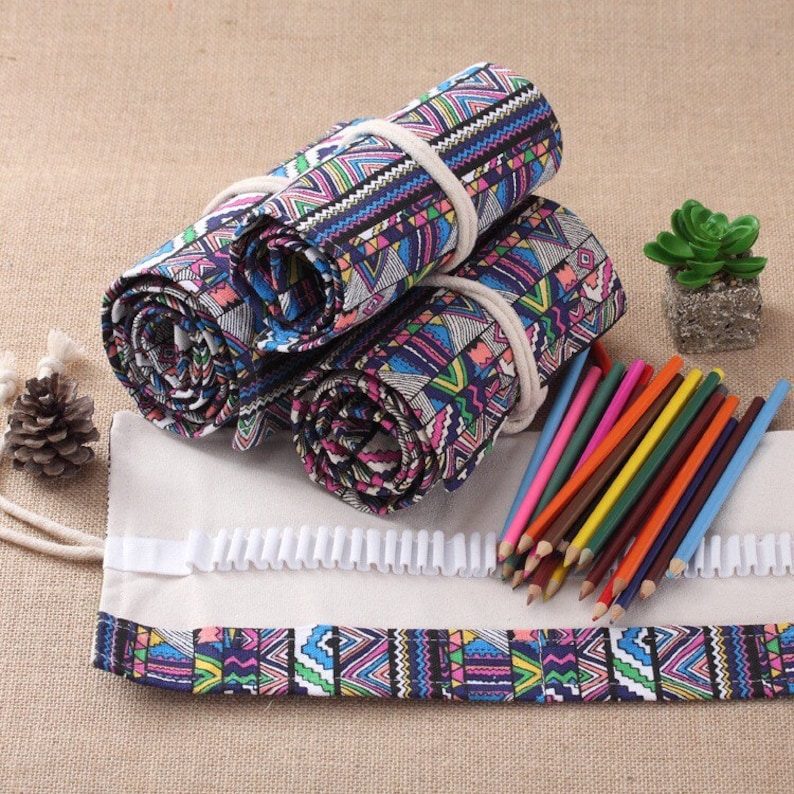 12/24/36/48/72/108/128/168 Slots Canvas Roll Up Pencil Case Birthday Gift image 5