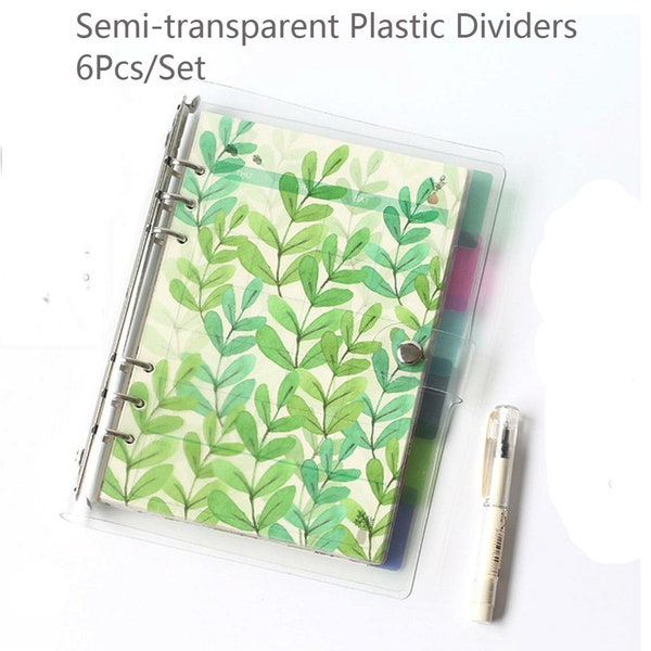 Set de 6 divisores Flower & Leaf A5 / Personal / A7 Planner, Divisores de plástico semitransparentes, Divisores personales / Tablero, Divisor de bolsillo