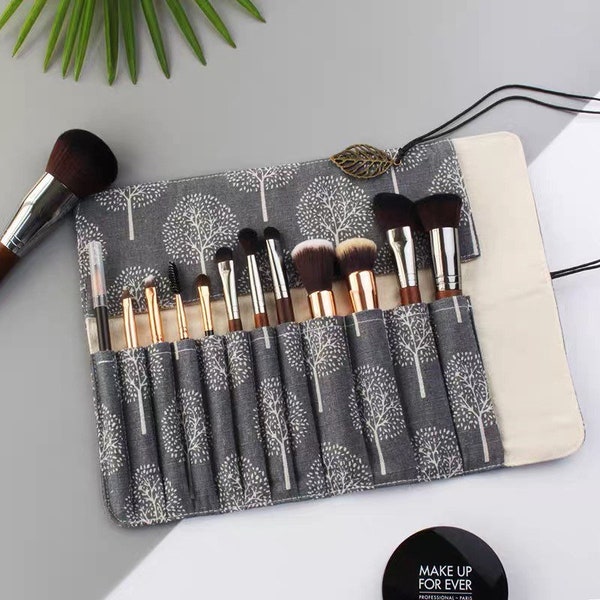 8/12 Slots Grey Canvas Stitching Makeup Brush Roll Up Organizer | Case | Pouch | Holder | Birthday Gift | High Quality