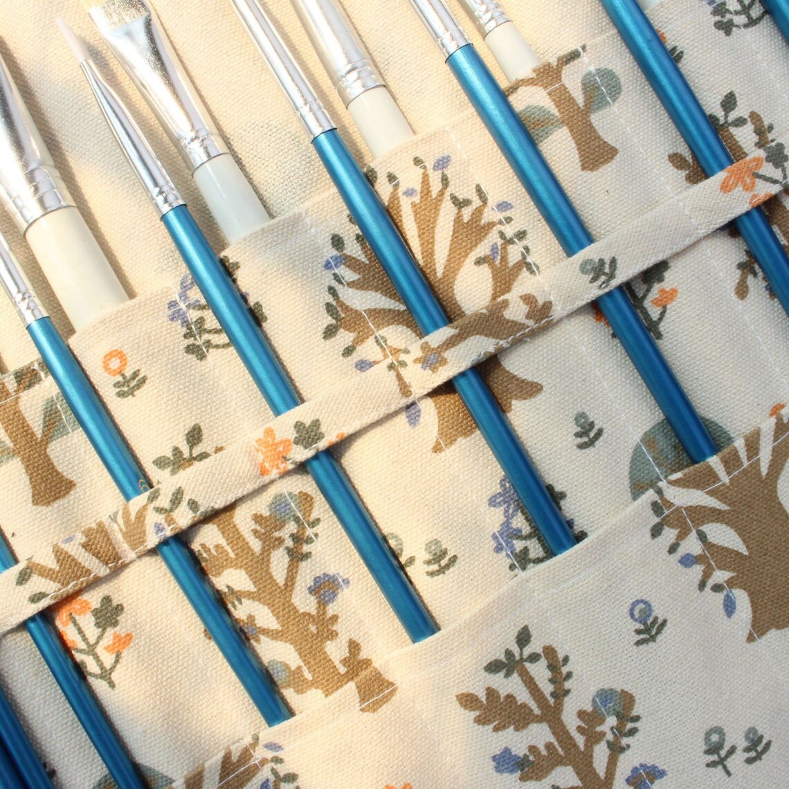 20 Slots Floral Paint Brush Roll up Holder for Artist Etsy