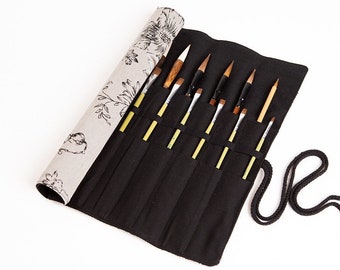 20 Slots Flower Canvas Roll Up Pencil Case | Storage Pouch | Painting Brush Holder | Craft Tool Bag | Gift For Her | Him