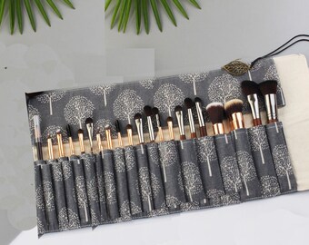 18/24/32 Slots Grau Baum Make-up Pinsel Roll Up Organizer | Hülle | Beutel | Halter | Geburtstagsgeschenk | Hohe Qualität