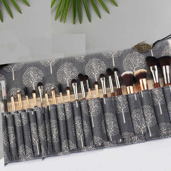 18/24/32 Slots Grey Tree Makeup Brush Roll Up Organizer | Case | Pouch | Holder | Birthday Gift | High Quality
