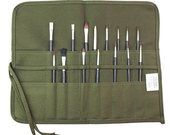 22/30 Slots Green Paint Brush Roll up Holder for Artist | Watercolor Pallet Organizer | Canvas Pen Case For Painter Him