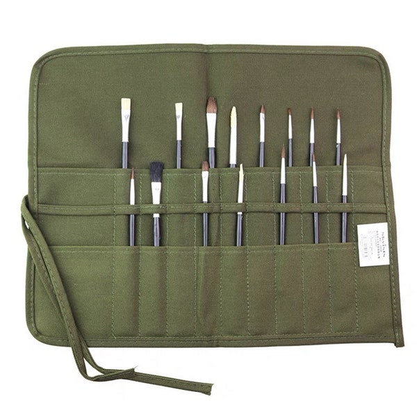 22/30 Slots Green Paint Brush Roll up Holder for Artist | Watercolor Pallet Organizer | Canvas Pen Case For Painter Him