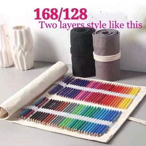 12/24/36/48/72/108/128/168 Slots Canvas Roll Up Pencil Case Birthday Gift image 10