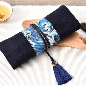 Pencil Case Black Japanese Wave Pen Holder Zipped Pouch Recycled