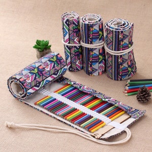 12/24/36/48/72/108/128/168 Slots Canvas Roll Up Pencil Case Birthday Gift image 7