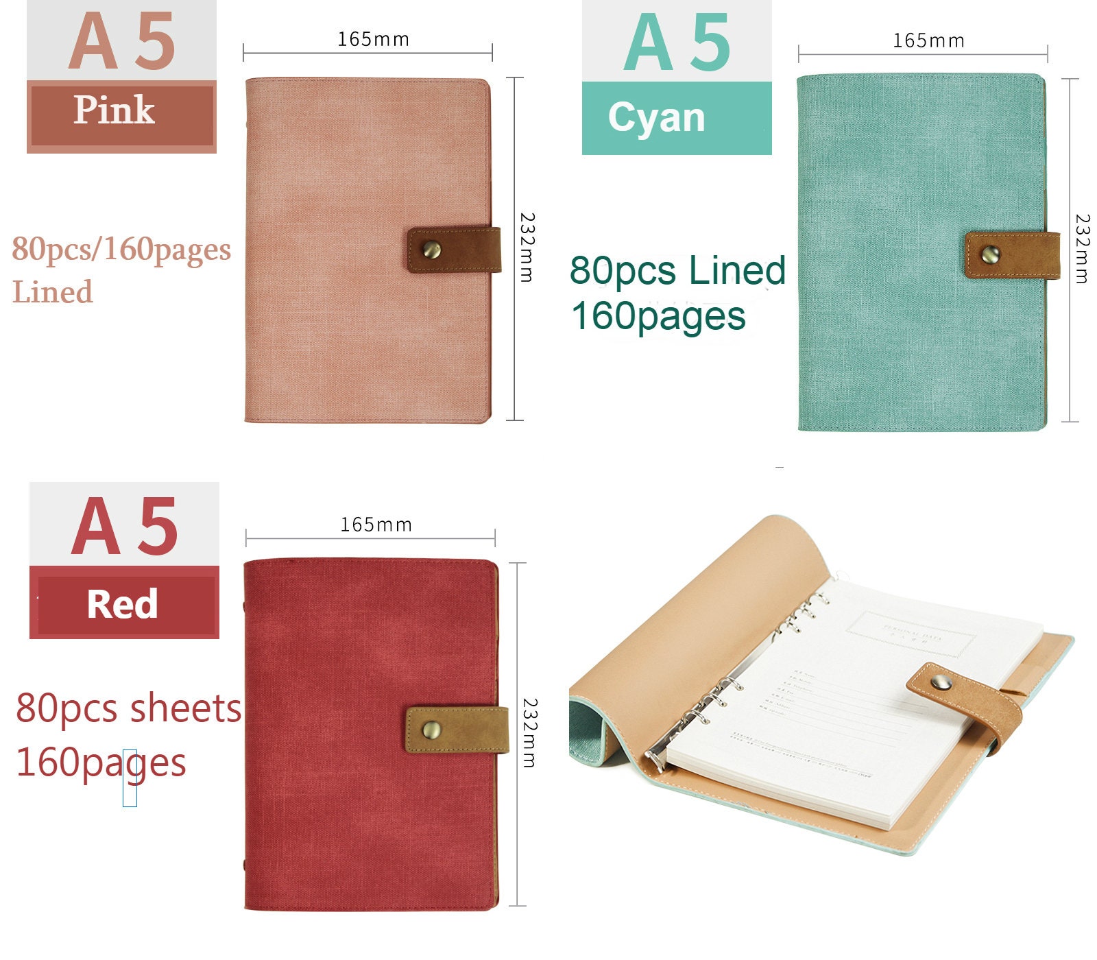 160 Pages A5 PU Binder Planner 6 Ring Binder Refilled Etsy Canada