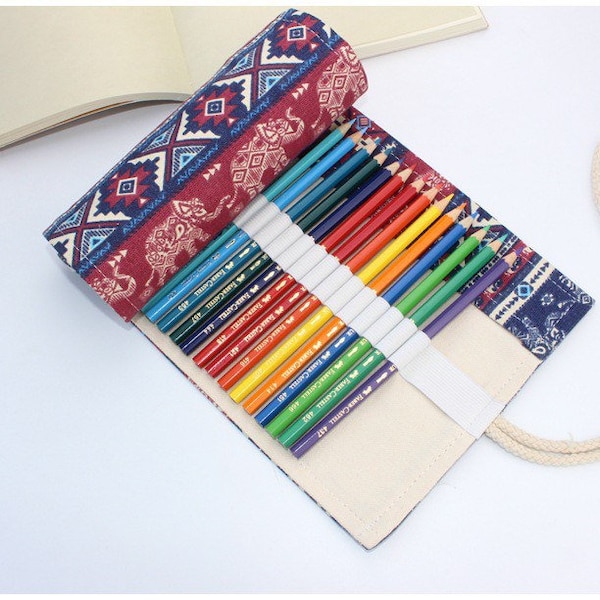 72 Slots Vintage Bohemia Canvas Roll Up Pencil Case | Pen Storage Pouch | Painting Make up Brush Holder | Craft Tool Organizer