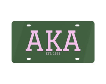AKA letters license plate | pink on green, EST. 1908