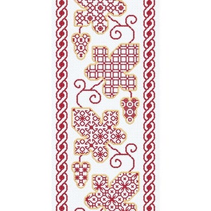 Blackwork Bell Pull in Red and Gold
