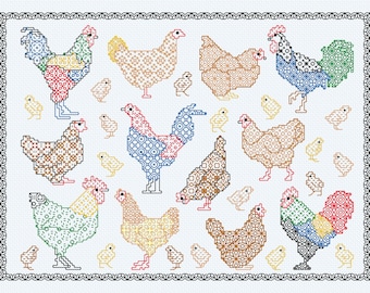 Blackwork Huhn Sampler