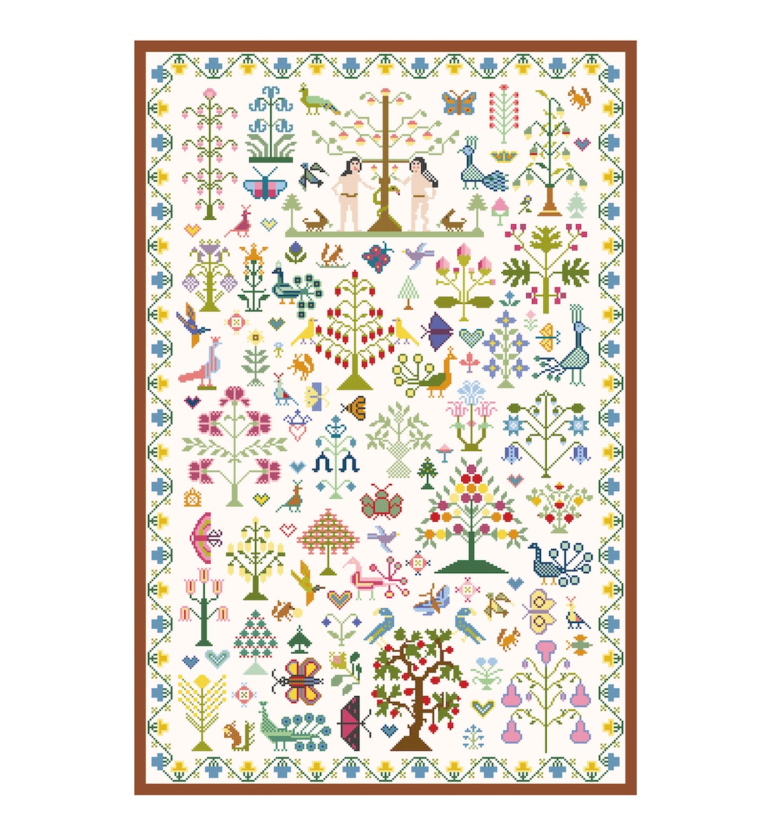 Historic Sampler 'adam and Eve in the Garden of Eden' - Etsy