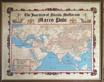 Marco Polo World Map Cross Stitch Embroidery 'Marco Polo: An Explorer's | Etsy
