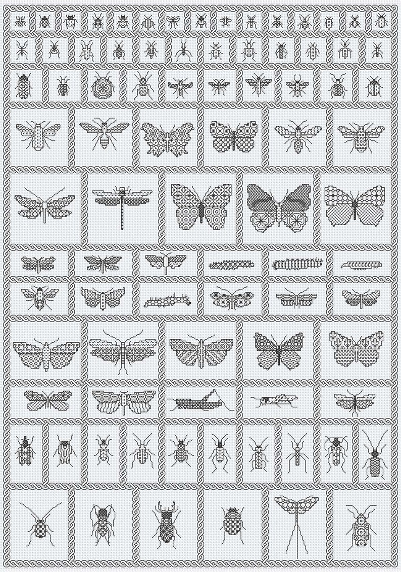 Blackwork Chart Download ' Bugs Sampler' - Etsy UK
