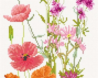 Cross Stitch design of red summer flowers - download