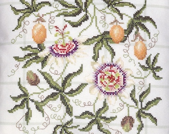 Cross Stitch Passion Flower cushion or panel