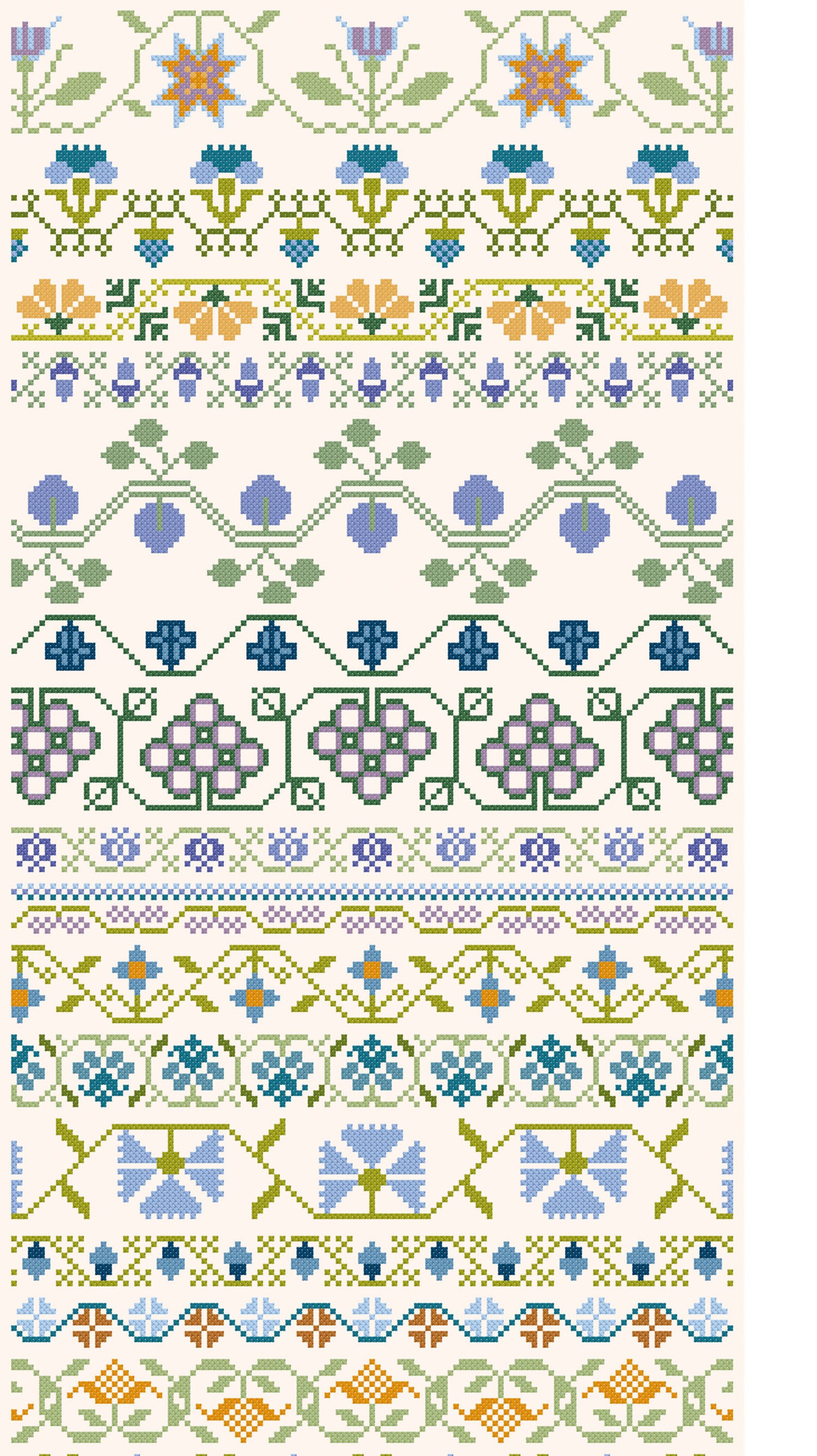 Band Sampler in Blue Purple and Gold Cross Stitch Etsy UK