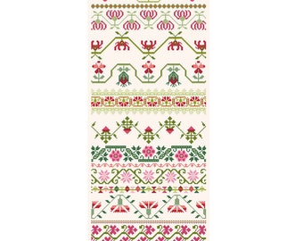 Band Sampler in Red and Green Cross Stitch