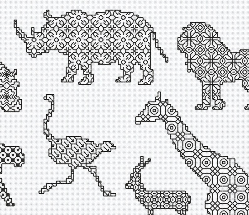 Blackwork Design 'African Animals' | Etsy