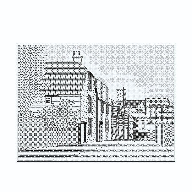 Village Etching Conception scénique en Blackwork image 2