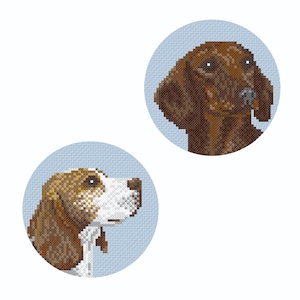 Beagle and Dachshund in Cross Stitch