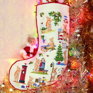 Cross Stitch Christmas Stocking &#39;Getting Ready for Christmas&#39; (Teddy Stocking)