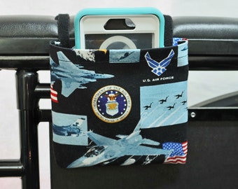 Fighter Jet Armrest Hanging Cell Phone Holder for a Wheelchair, Walker or other Mobility Aides Size: 5" x 5"