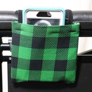 Green Buffalo Plaid Armrest Hanging Cell Phone Holder for a Wheelchair, Walker or other Mobility Aides Size: 5" x 5"