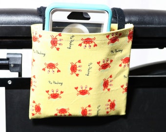 Red Crabs Armrest Hanging Cell Phone or E-reader Holder for a Wheelchair, Walker or other Mobility Aides Size 5" x 5"