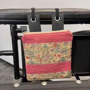 パッチワーク柄の車椅子用アームレストバッグ、ジッパー付きポーチ、ヴィンテージ風ファブリックポーチ
