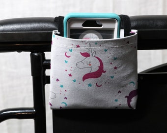 Hanging wheelchair cell phone holder fabric pouch removable secure armrest storage easy access gift for nursing home resident