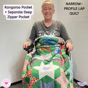 Lap Quilt with Kangaroo and Zipper Pockets, Handmade Patchwork Stadium Blanket for Sports Moms, Wheelchair Users and Car Travel