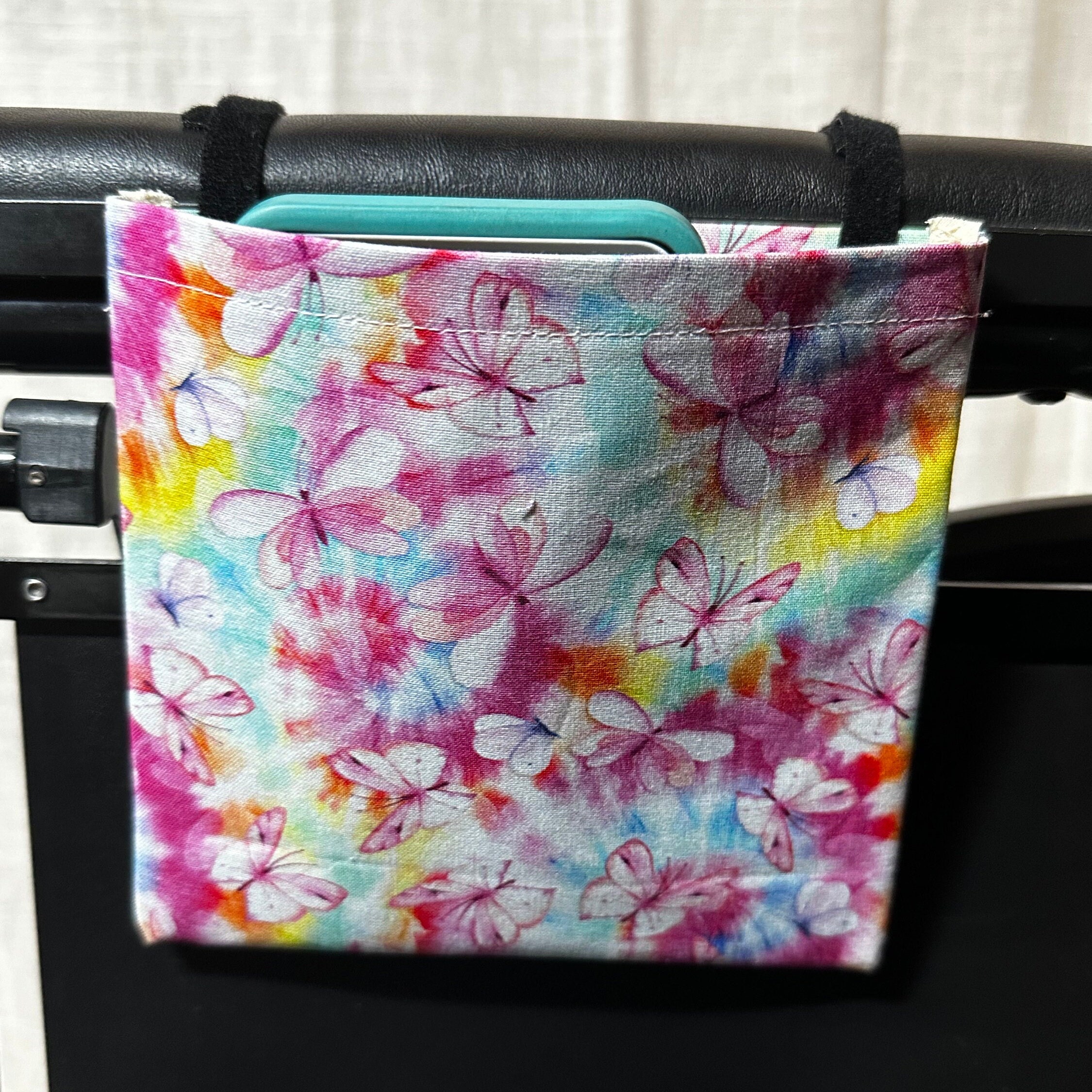 Rainbow Butterfly Armrest Hanging Cell Phone Holder Size: 6"x6"