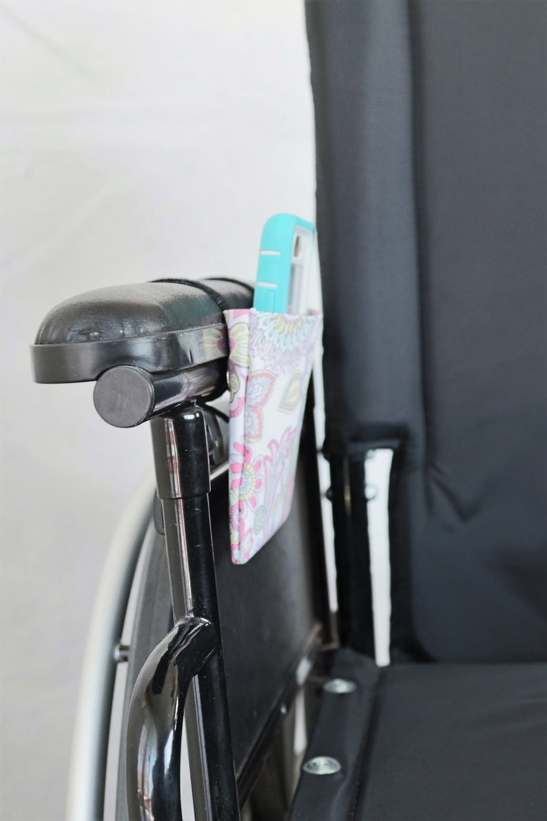 Vintage Flowers Armrest Hanging Cell Phone Holder for a Wheelchair Walker or other Mobility Aides
