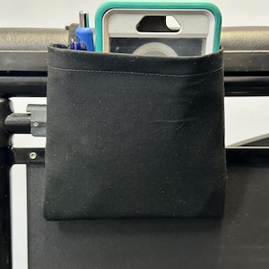 Solid Black Wheelchair Armrest Pouch: Fabric Cell Phone Holder, Adjustable Straps