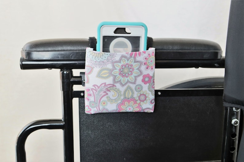 Vintage Flowers Armrest Hanging Cell Phone Holder for a Wheelchair Walker or other Mobility Aides