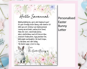 Personalised Bunny Egg hunt letter,Easter Sunday Gift, Customised Bunny Letter, Easter egg hunt,Easter Rabbit letter, 2025.Pink Florals