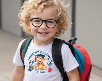 Personalised Nursery Graduation T-shirt, Custom Kid's School Tee,Toddler's End of Year Gift,Preschool Leaver Keepsake, Class of 2025 Top