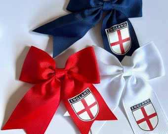 England Hair Bow, Football 2026, Children's Hair Clip,Red, White, Blue Hair Accessory,Girls Football Gift Euros.