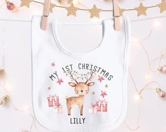 1st Christmas Personalised Bib, Xmas Bandana Bib Present, Customised Gift, Milestone Festive Keepsake