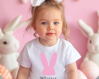 Personalised Children's Easter T-shirt, Kid's Easter Egg Hunt Customised Bunny Tee, Toddler's Rabbit ears holiday top.