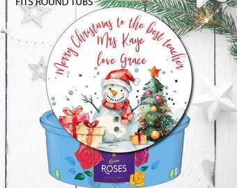 Personalised Labels for Christmas Chocolate Tubs, Customised Xmas Stickers for Festive Chocolates and sweets.Ideal Christmas thank you gift.