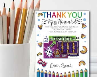 Personalised Teacher Gift,Thank You Scratch Card Holder, Personalised Lottery Present, Teaching Assistant,Customised End of Term Gift