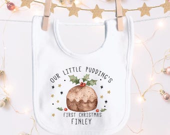 1st Christmas Personalised Bib,Customised Xmas Bandana Bib, Christmas Pudding 2025 Milestone Keepsake Gift