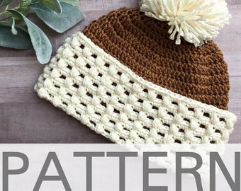 Toasted Hazelnut Brimmed Beanie | Crochet Hat Pattern | Beanie Pattern | Fold Up Brim Hat