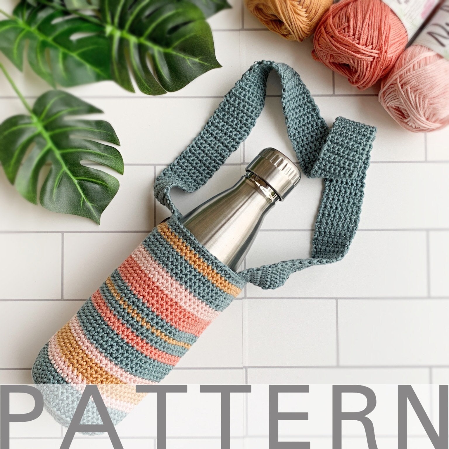 40 Crochet Water Bottle Holder Patterns for On the Go 16 Crochet Pattern: Beach Vibes Water Bottle Holder Water