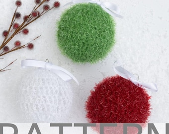 Sparkly Crochet Christmas Ball Ornament PATTERN | Crochet Pattern | Tinsel Christmas Ornament