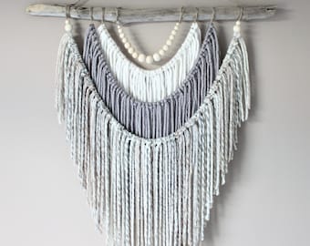 Large Neutral Macrame Wall Hanging, Boho Macrame Wall Hanging, Cream Tan Gray, Boho Wall Decor, Yarn Wall Tapestry, Warm Neutral Bedroom